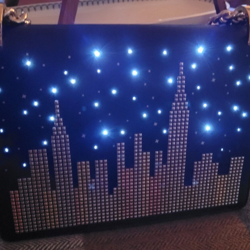 Kate Spade Marci Bag Light Up Glitzy Ritzy NY City Skyline Black Leather Purse